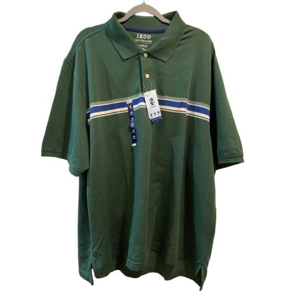 Men's Big & Tall 2XB Polo Shirt Izod Short Sleeve Collared Green Stretch NWT